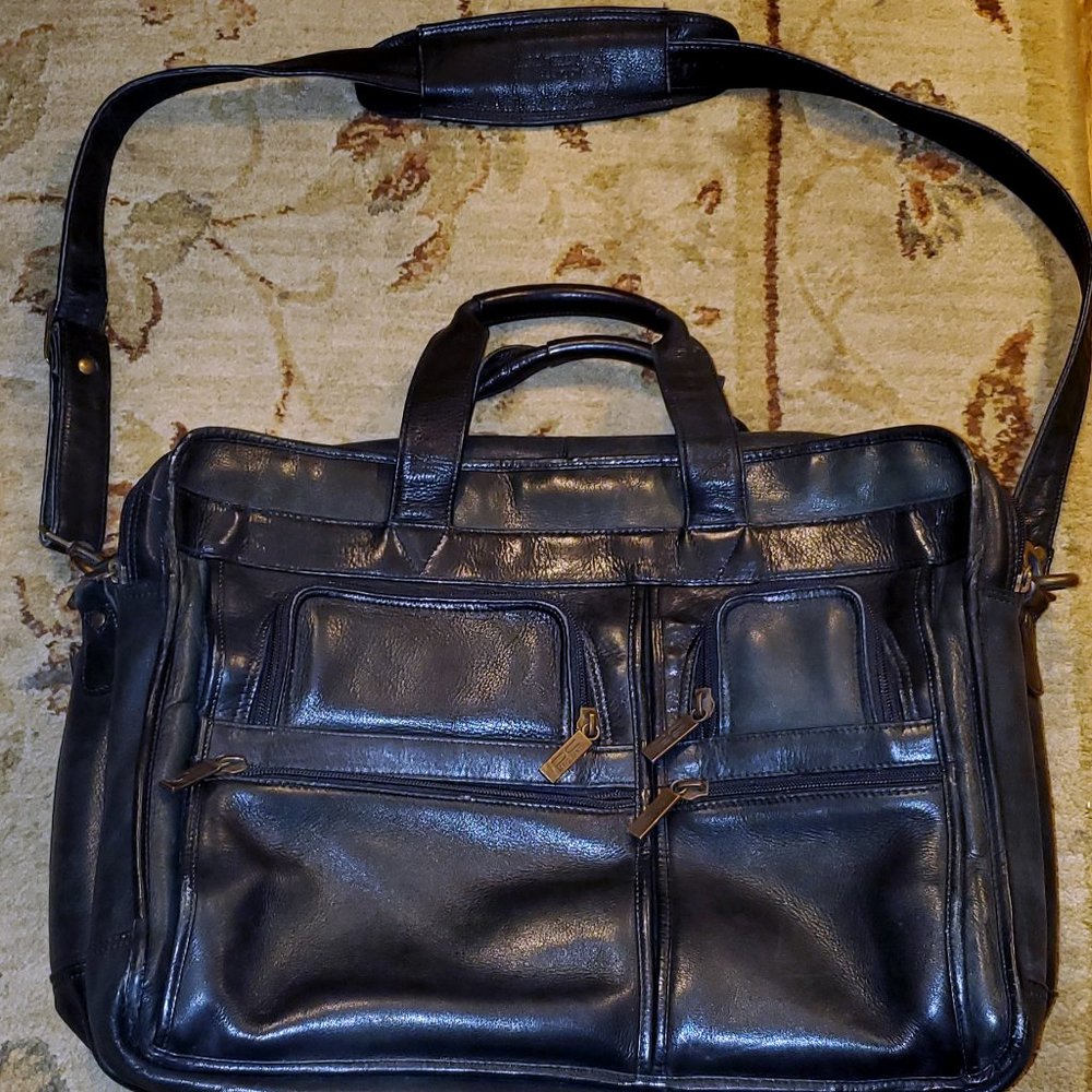 Claire Chase Black Leather Executive Computer Business Briefcase